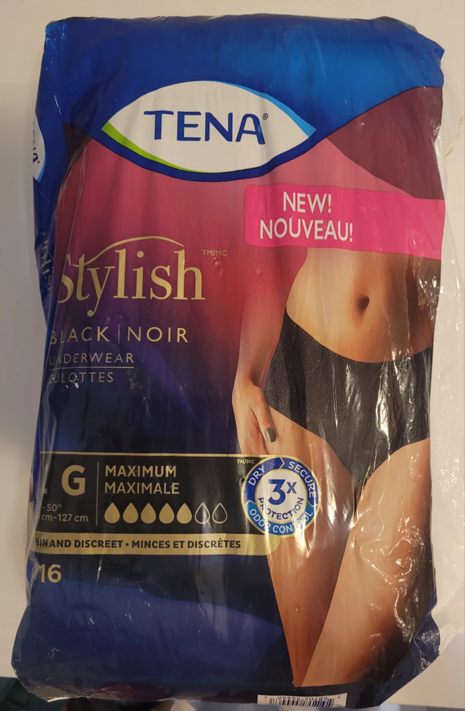 TENA Stylish Black Noir Underwear Size G