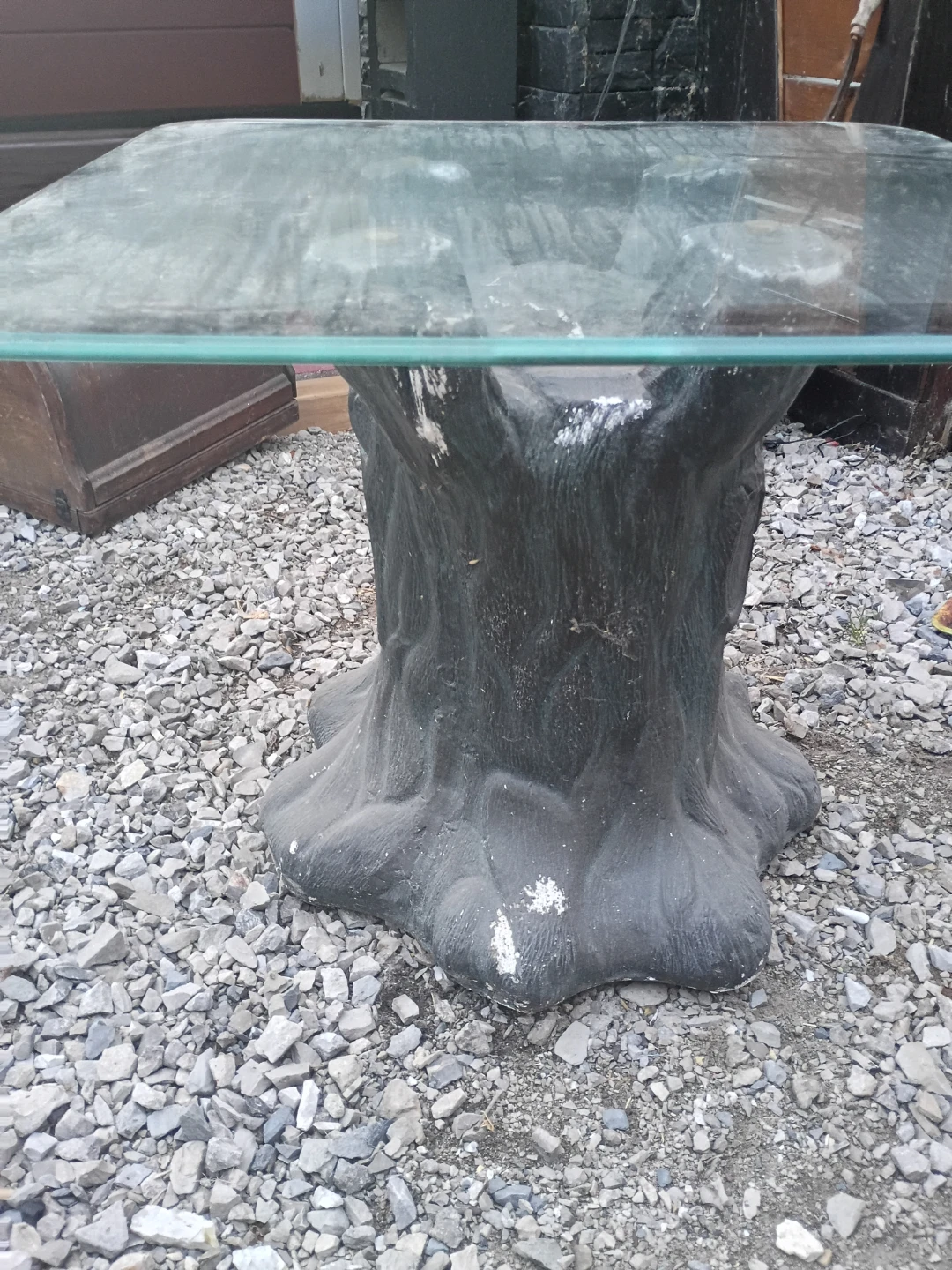 Glass Top Table with Tree Trunk Base