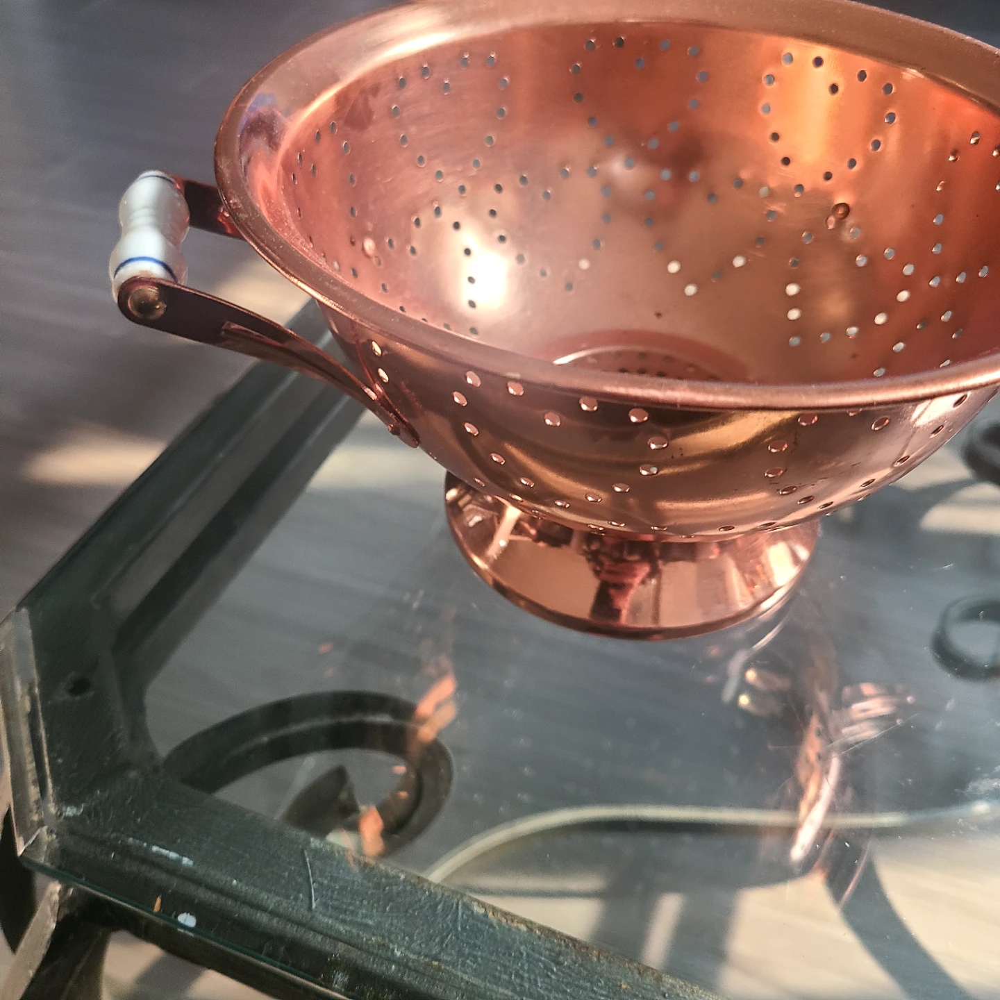 Copper Colander with White Handles