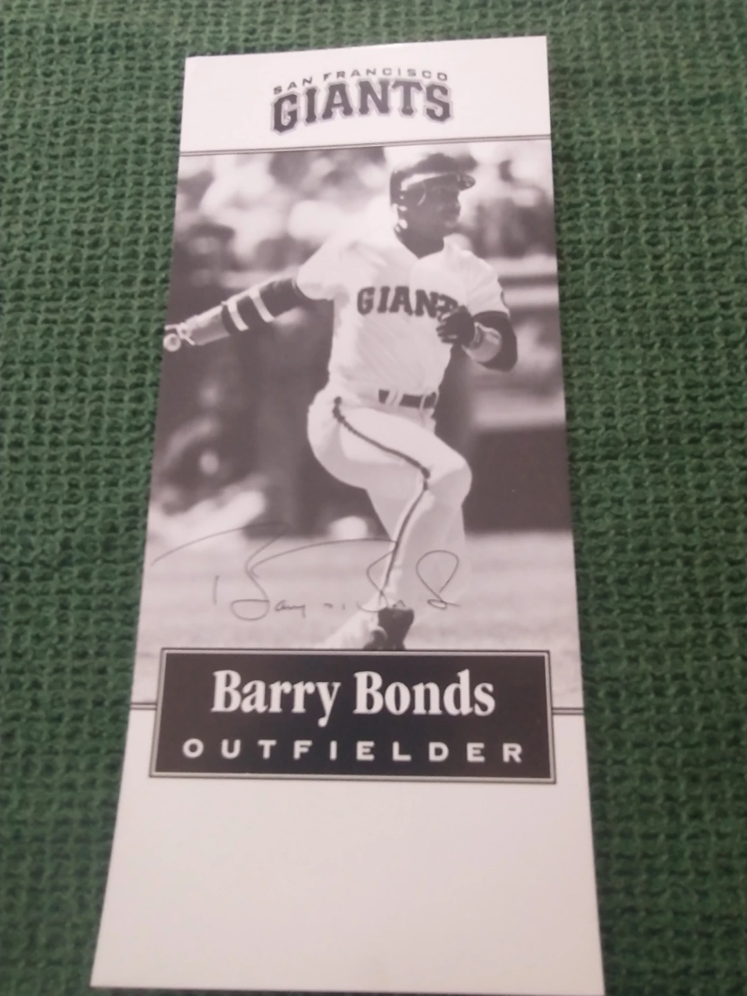 San Francisco Giants Barry Bonds Player Card 3 3/4 x 8 1/2"