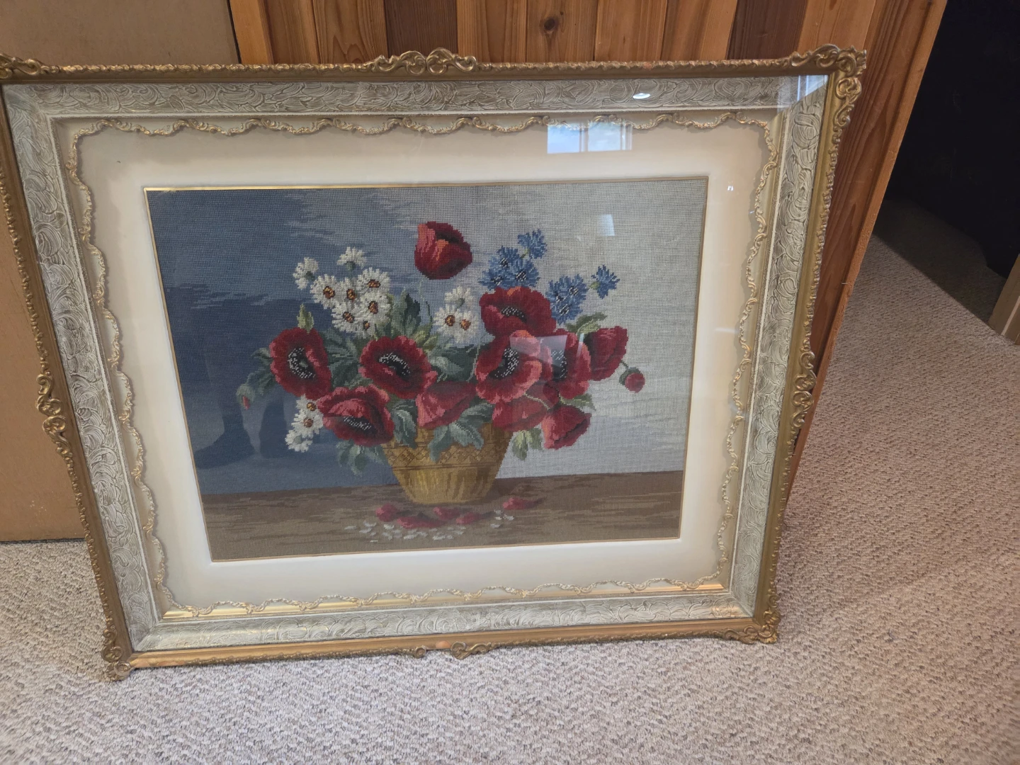 Framed Floral Needlepoint Art