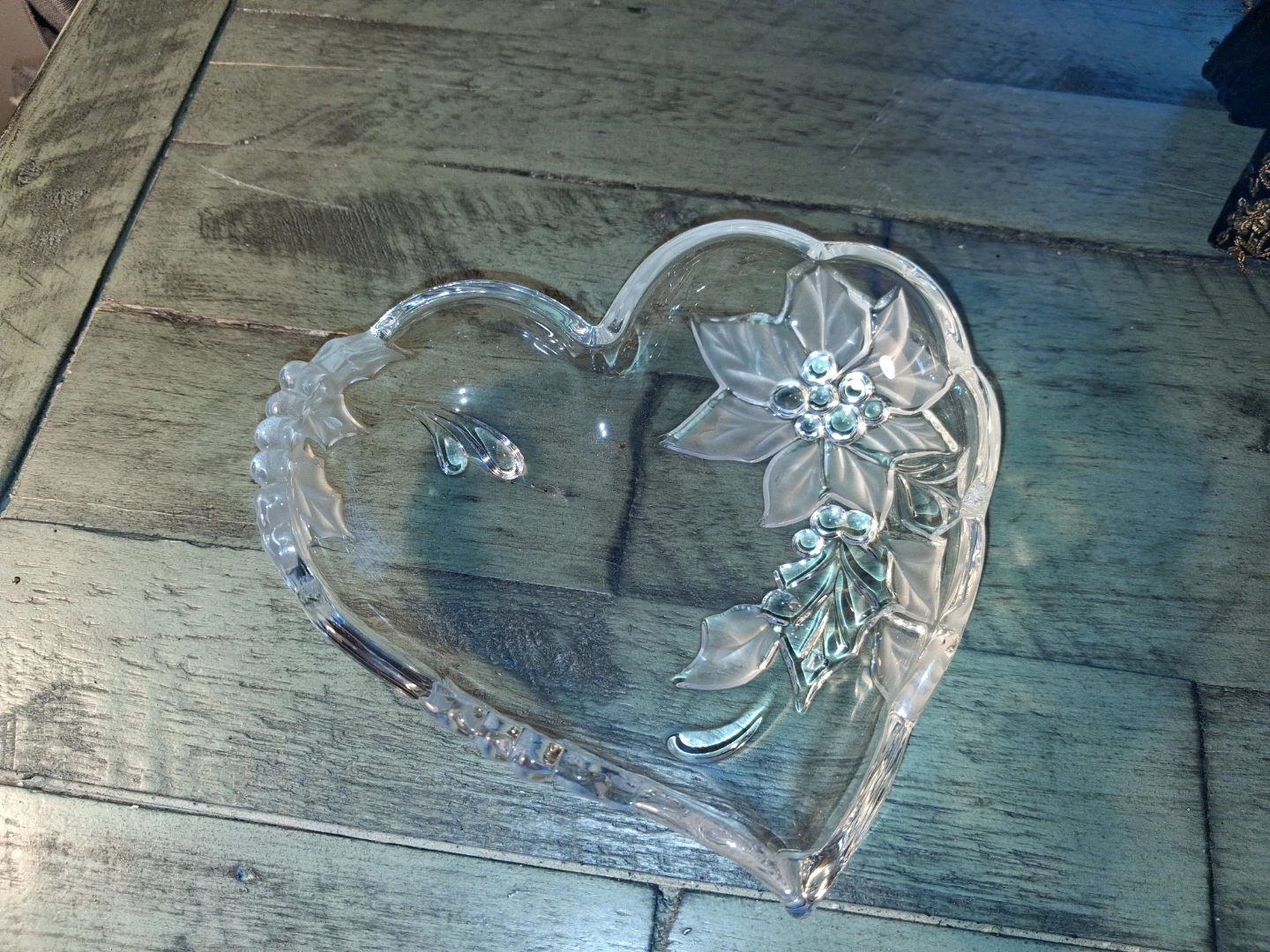 Heart Shaped Glass Dish with Floral Design - photo 2