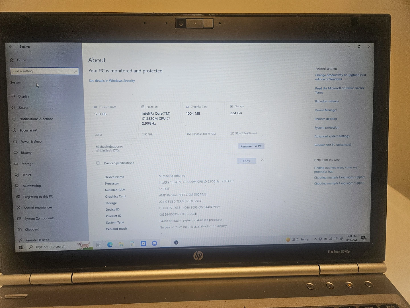 FAST SALE: $120 HP EliteBook (Intel i7 / 12GB RAM / 240GB SSD) - photo 2