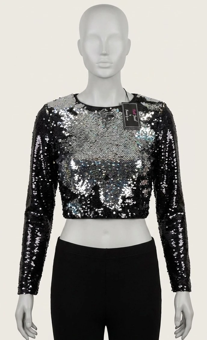 NWT Flowers by Zoe Girls Black Sequin Top