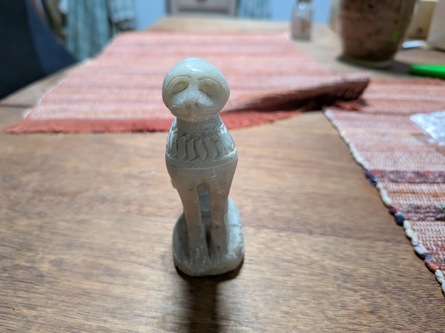 Egyptian Cat Figurine Statue hand carved. Alabaster stone. BU - photo 2