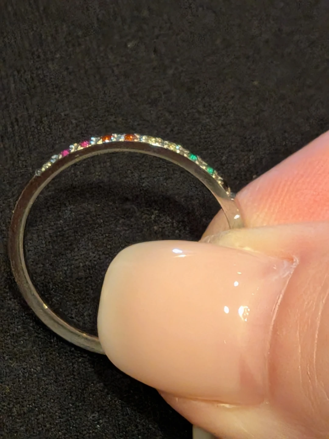 Size 7 Dainty Ring with Multicoloured Stones - photo 2