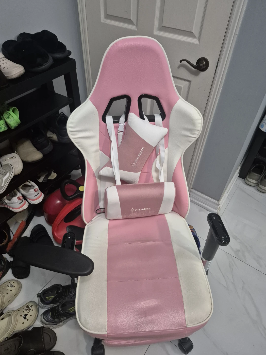 Pink Gaming Chair with Lumbar Pillow