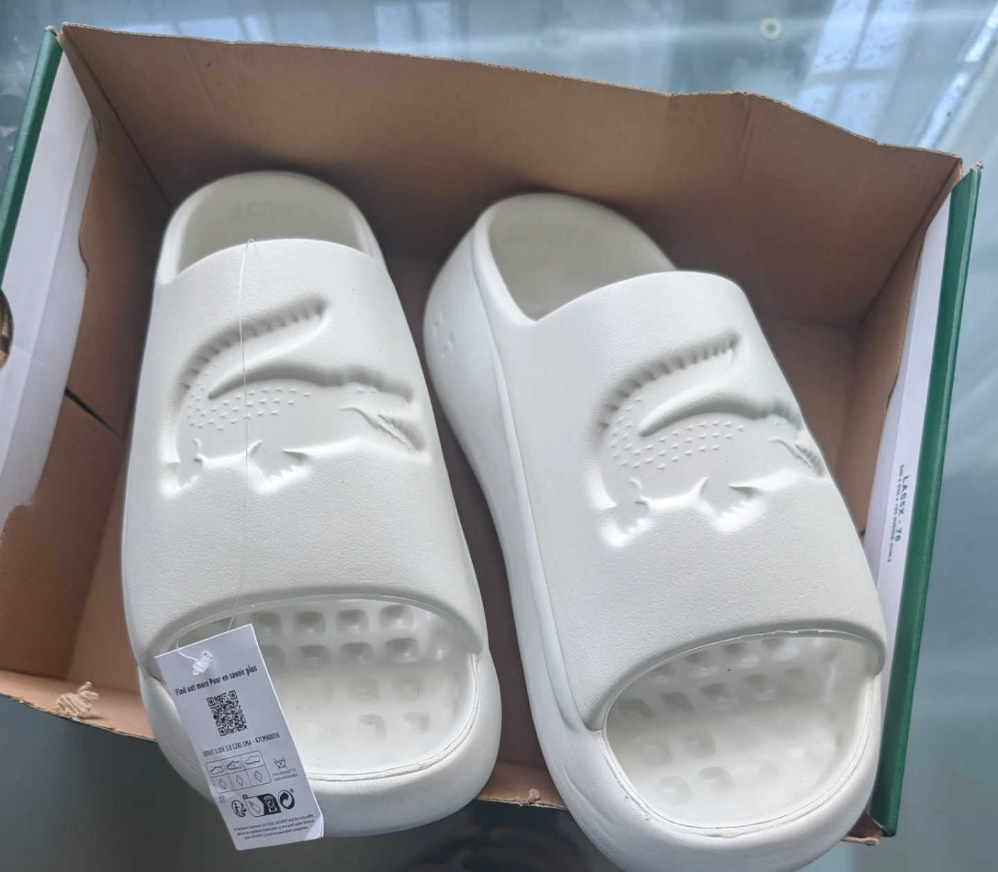 White Lacoste Slides