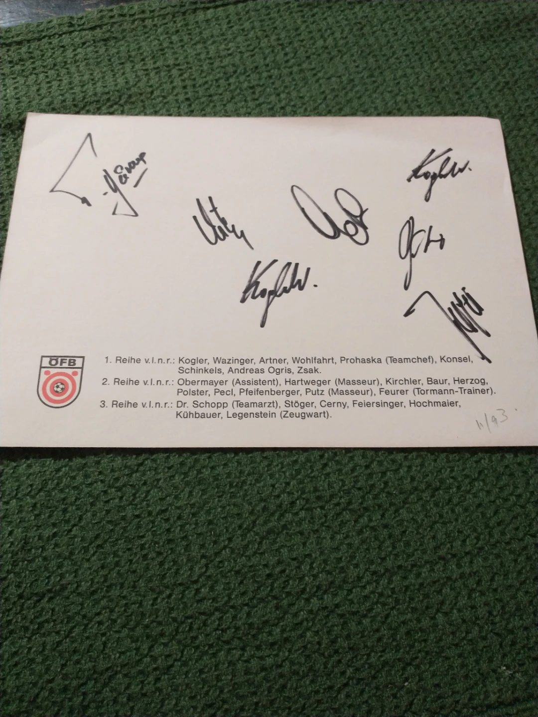 1993 Austria National Football Team Picture With 7 Autographs - photo 3