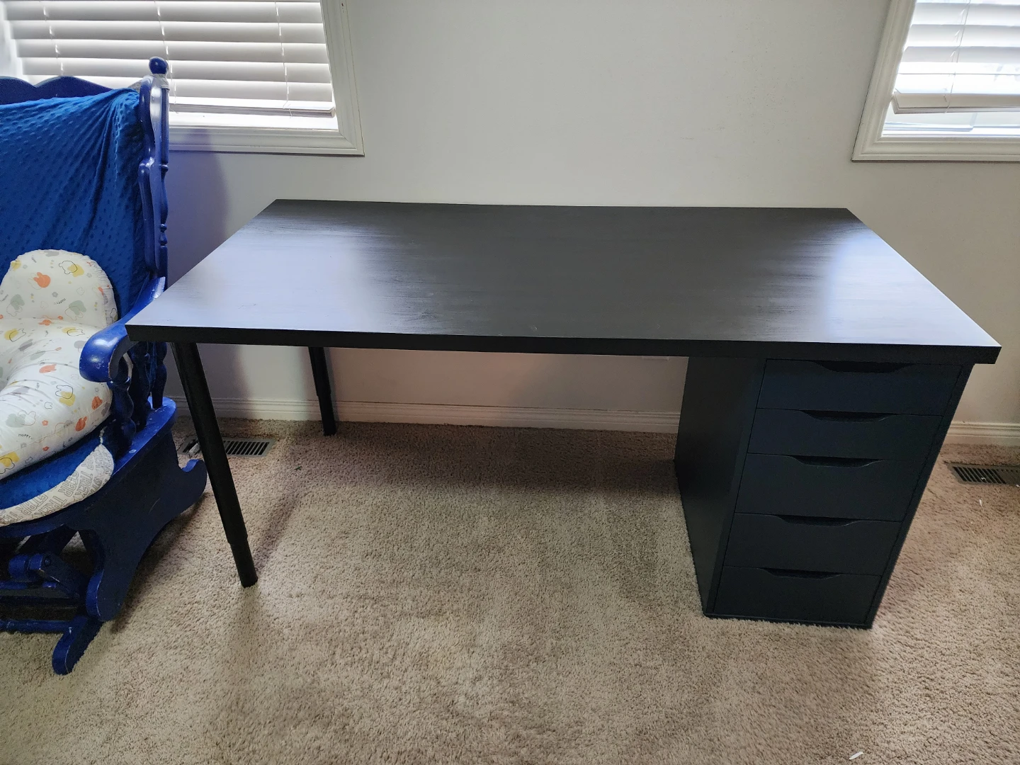 Bigger Ikea Desk - Black Top, Dark Blue Drawers