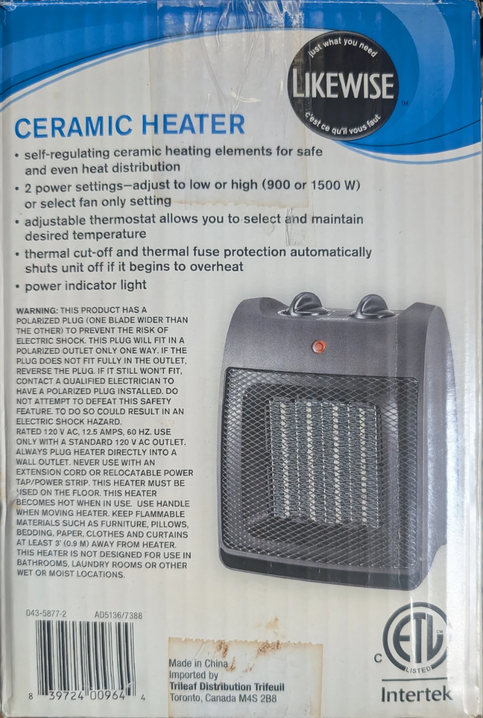 Likewise compact Ceramic Heater 900/1500 W (model #AD5136/7388) - photo 2