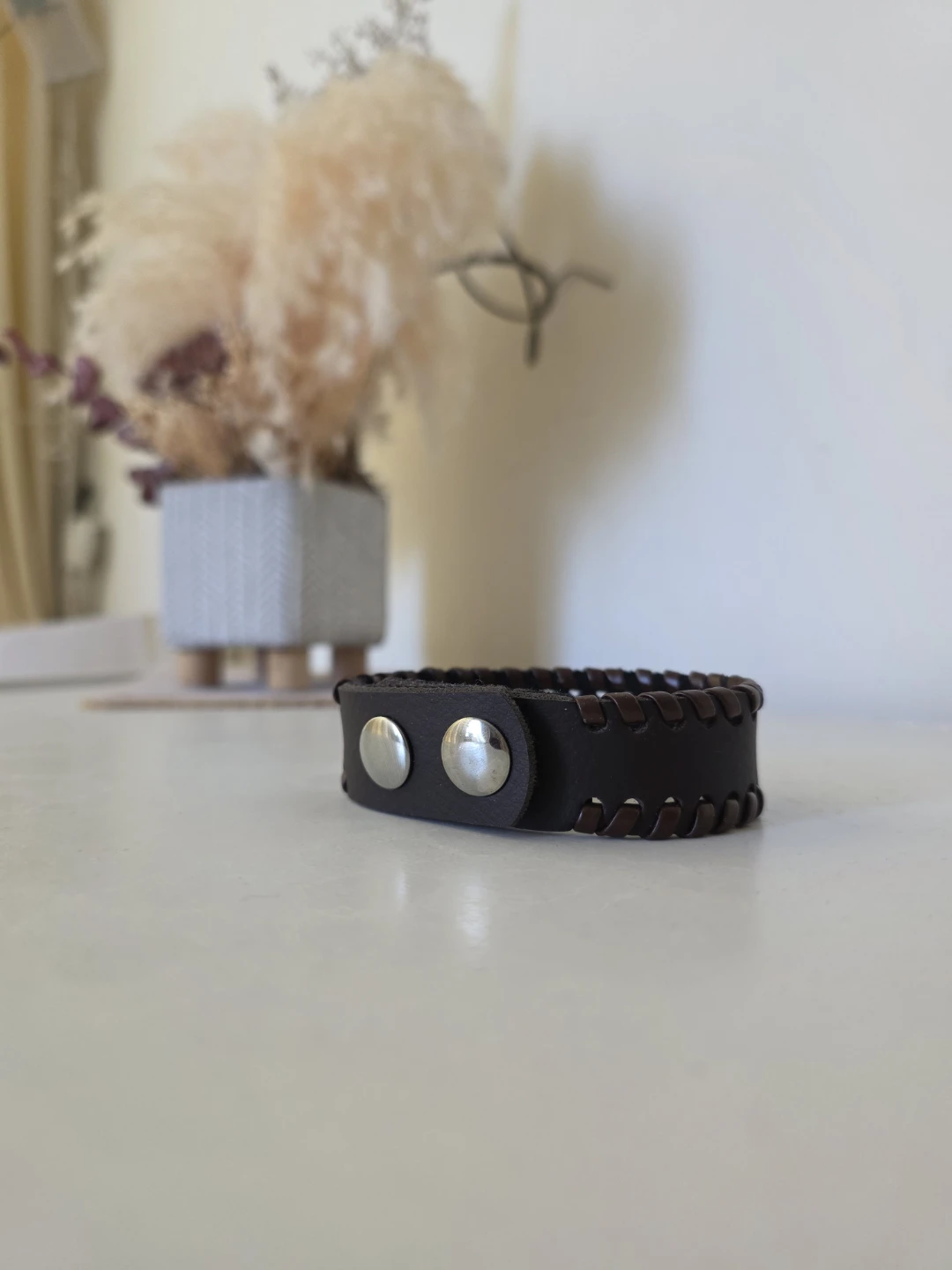 Brown Faux Leather Woven Cuff Bracelet - photo 4