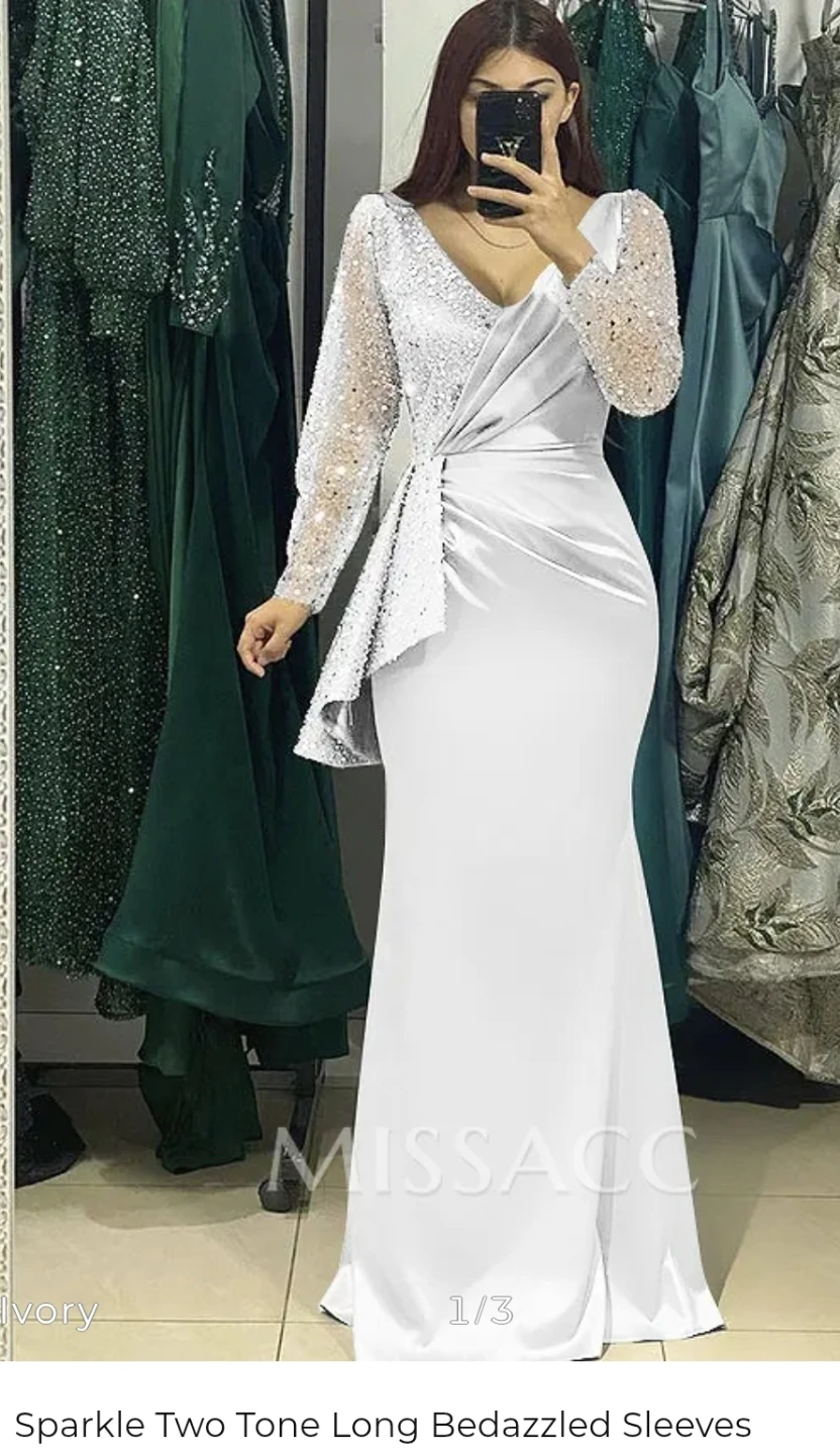 Sparkle Two Tone Long Beaded Satin Wedding Dress - photo 2