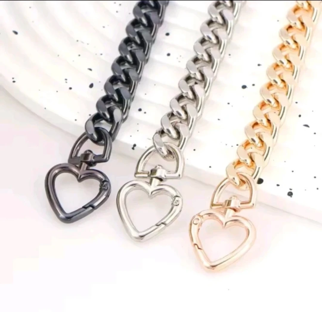 Dark Metal Bag Chain Strap with Heart Clasp - photo 2