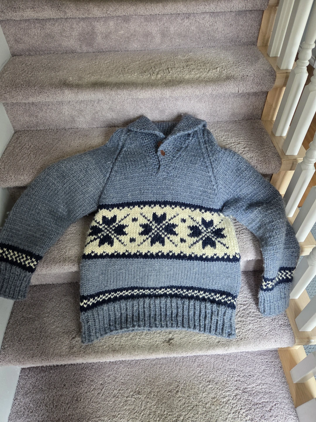 Blue Knit Sweater with Fair Isle Pattern