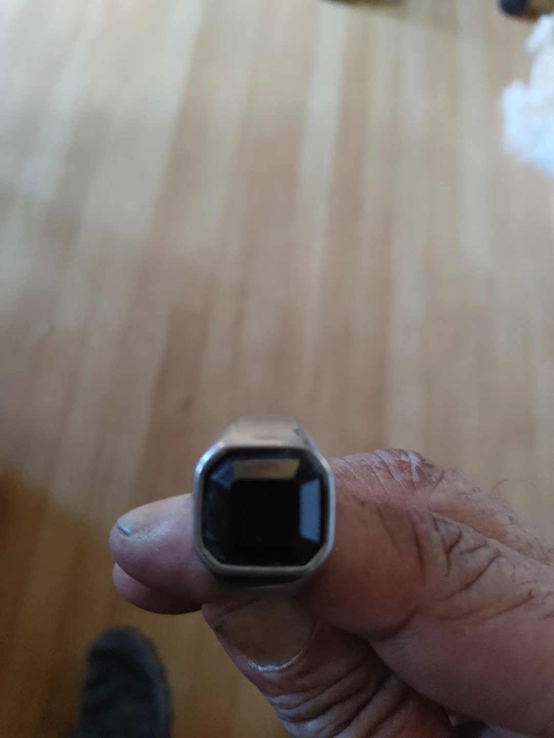 Men's Silver-Tone Ring with Black Gemstone - photo 3