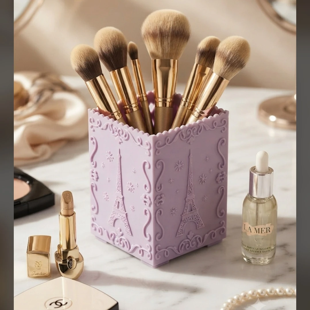 Purple Eiffel Tower organiser brush holder