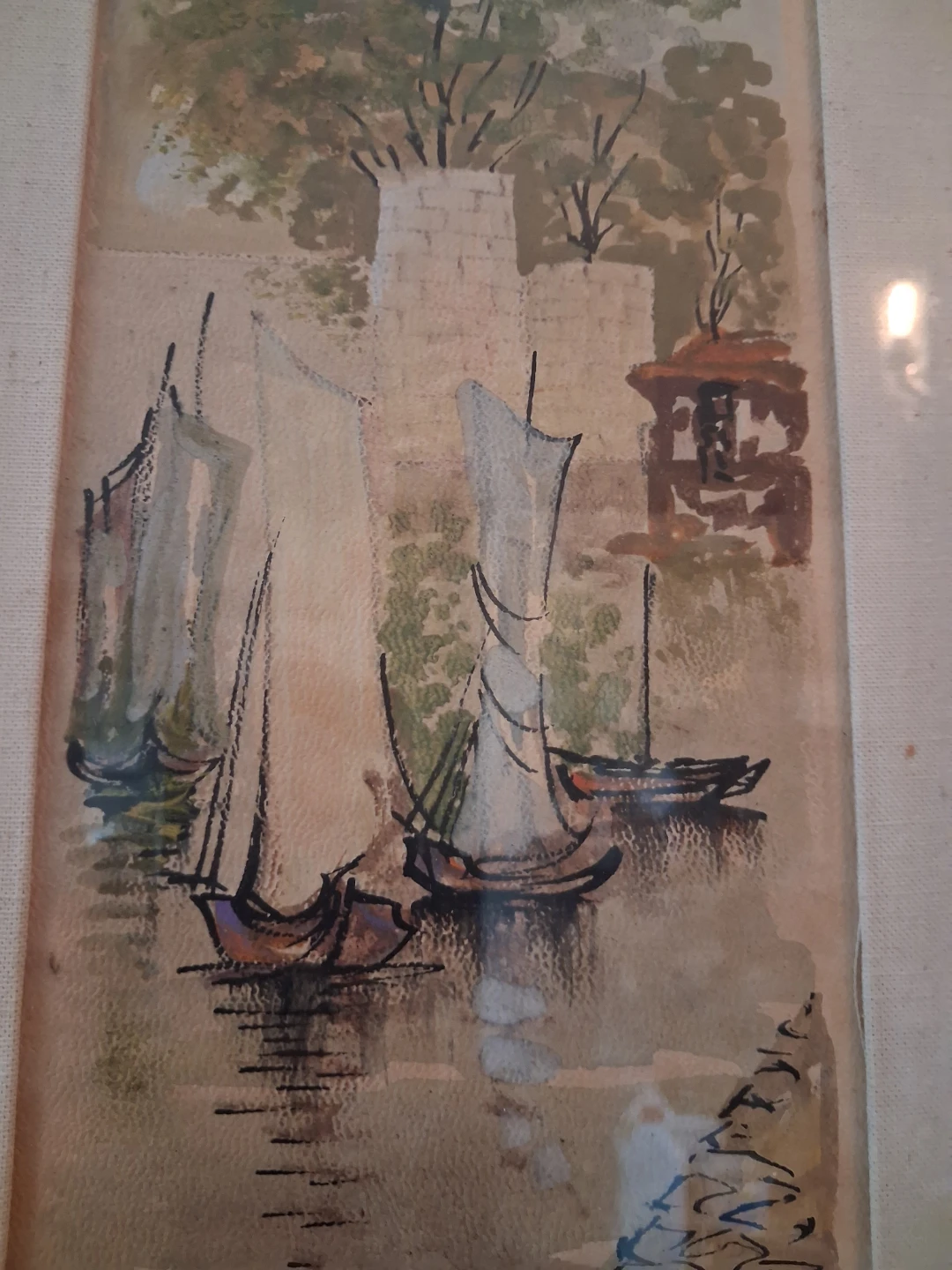 Framed vintage Watercolour Painting of Sailboats by Dan - photo 4