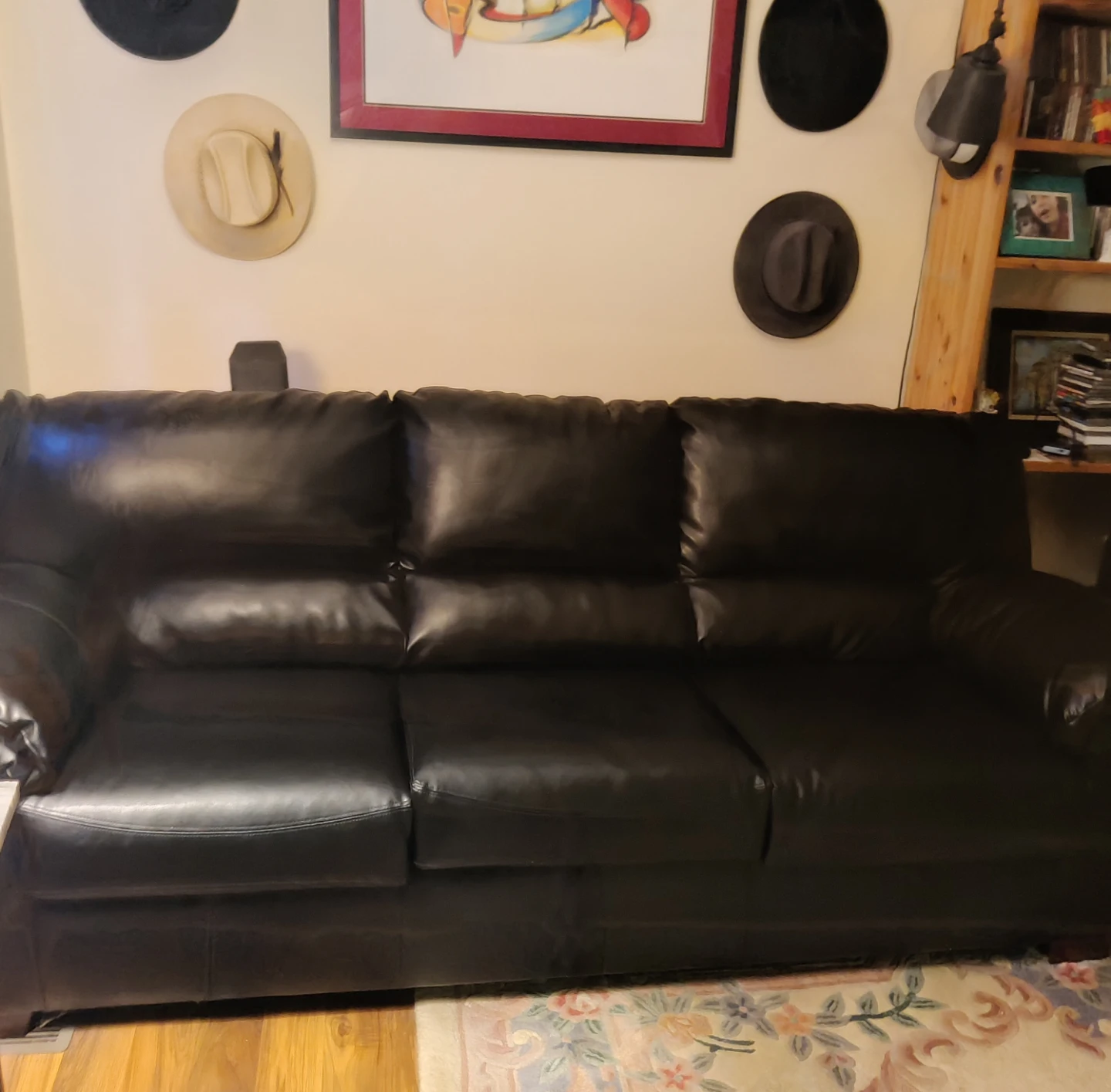 Ashley Black Faux Leather Sofa set - photo 3