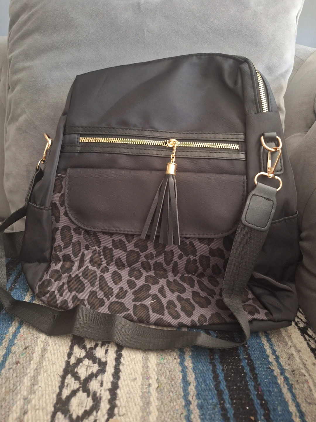 Women's Leopard Print Backpack - Black - photo 4