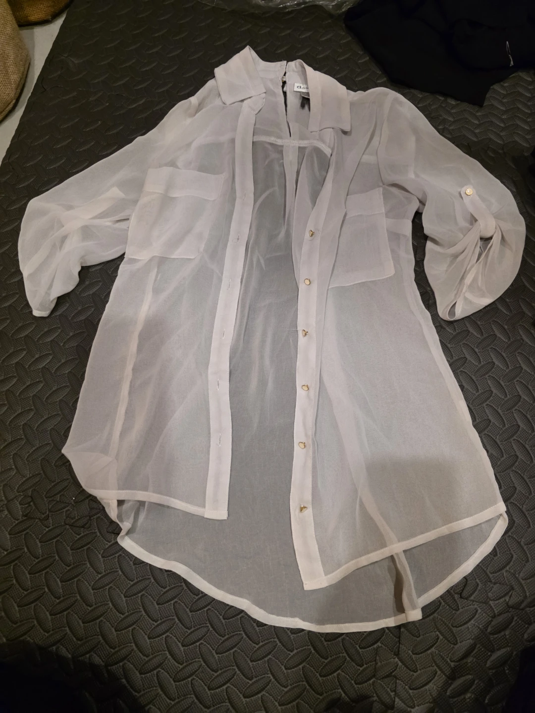 White Sheer Button-Up Blouse