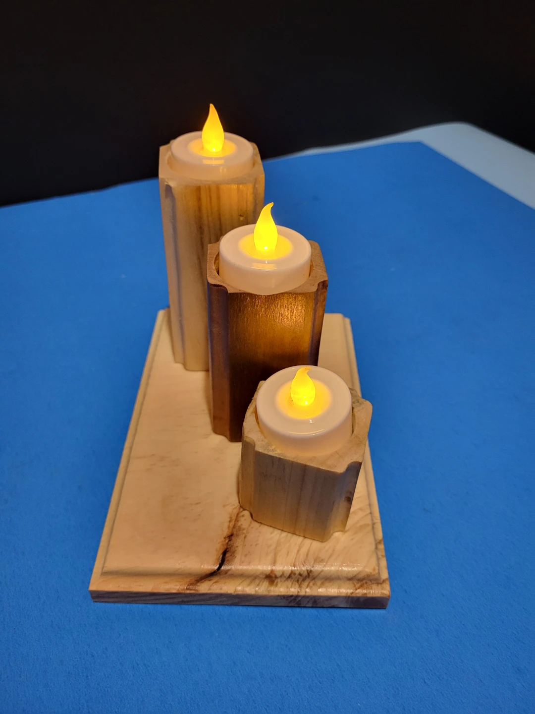 Wooden 3-Tier LED Candle Holder