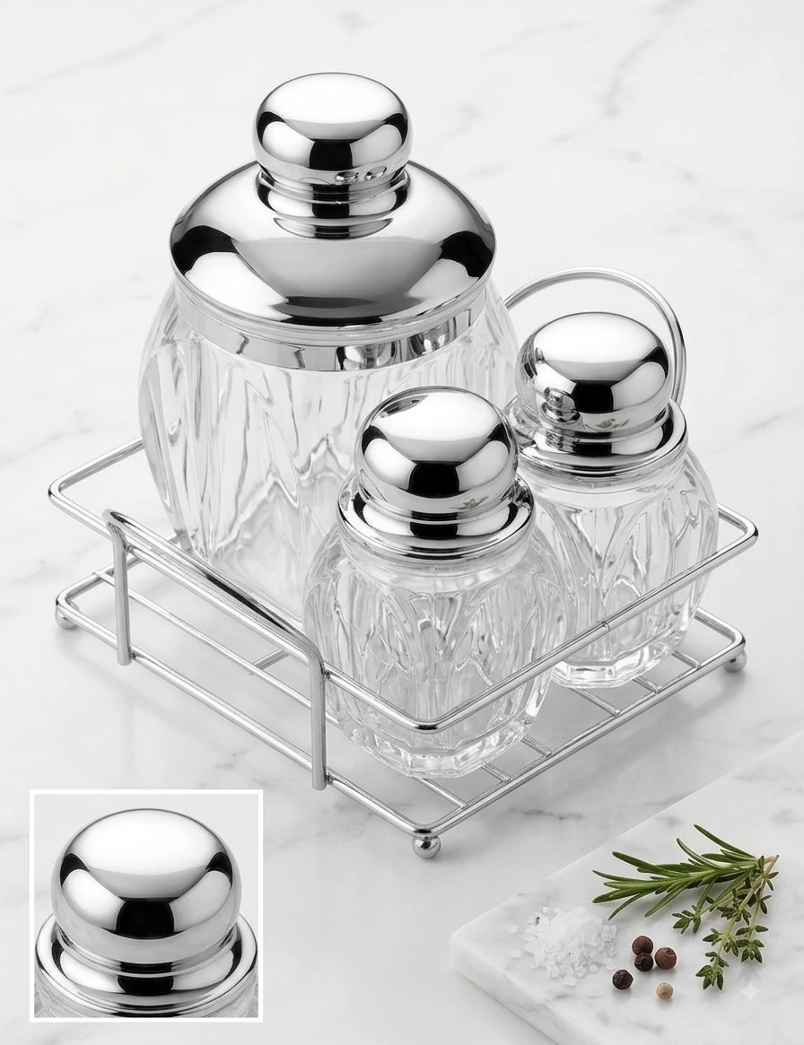 Set of 3 Glass Canisters with Chrome Lids