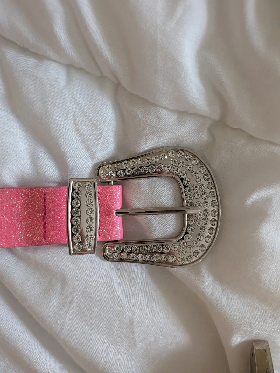 Pink Glitter Belt with Rhinestone Buckle