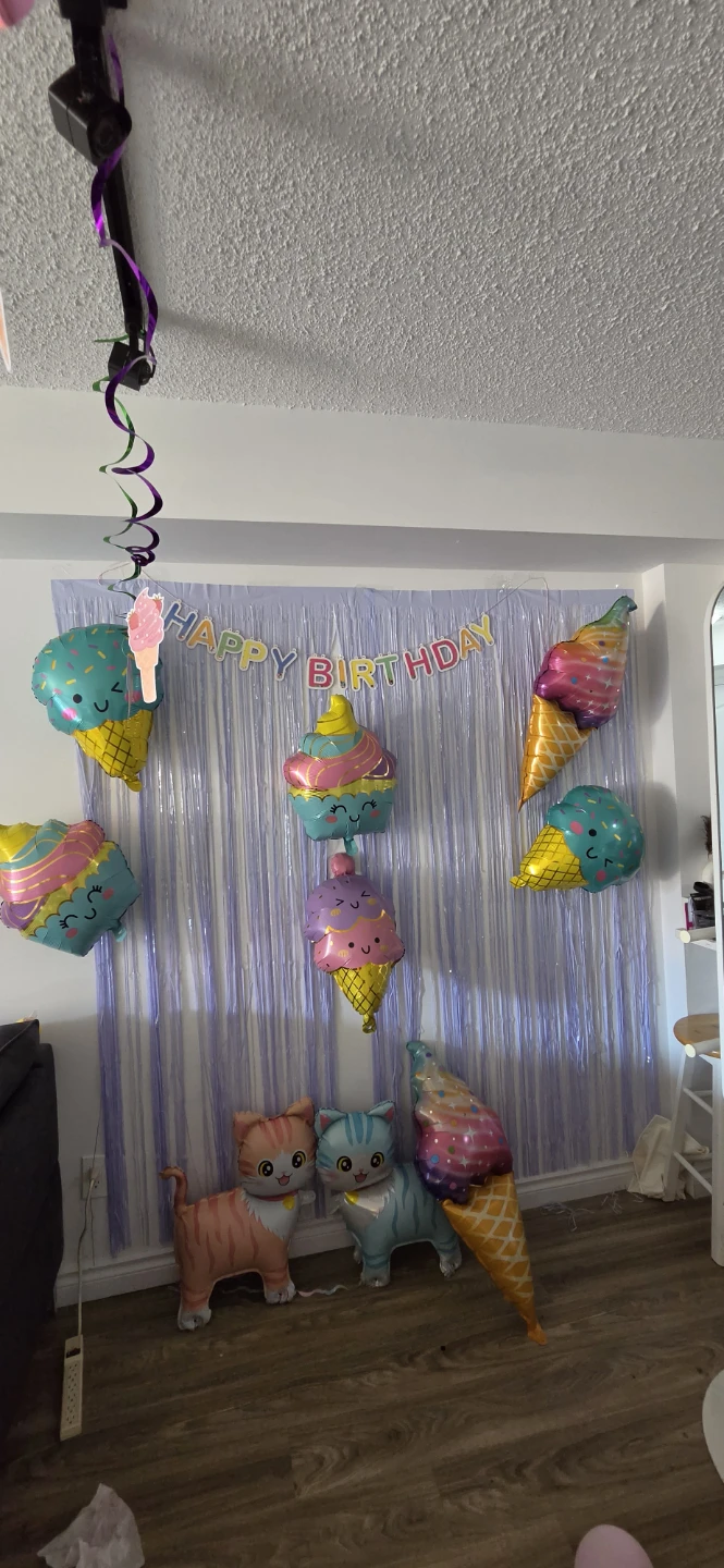 Ice Cream and Cat Birthday Balloons