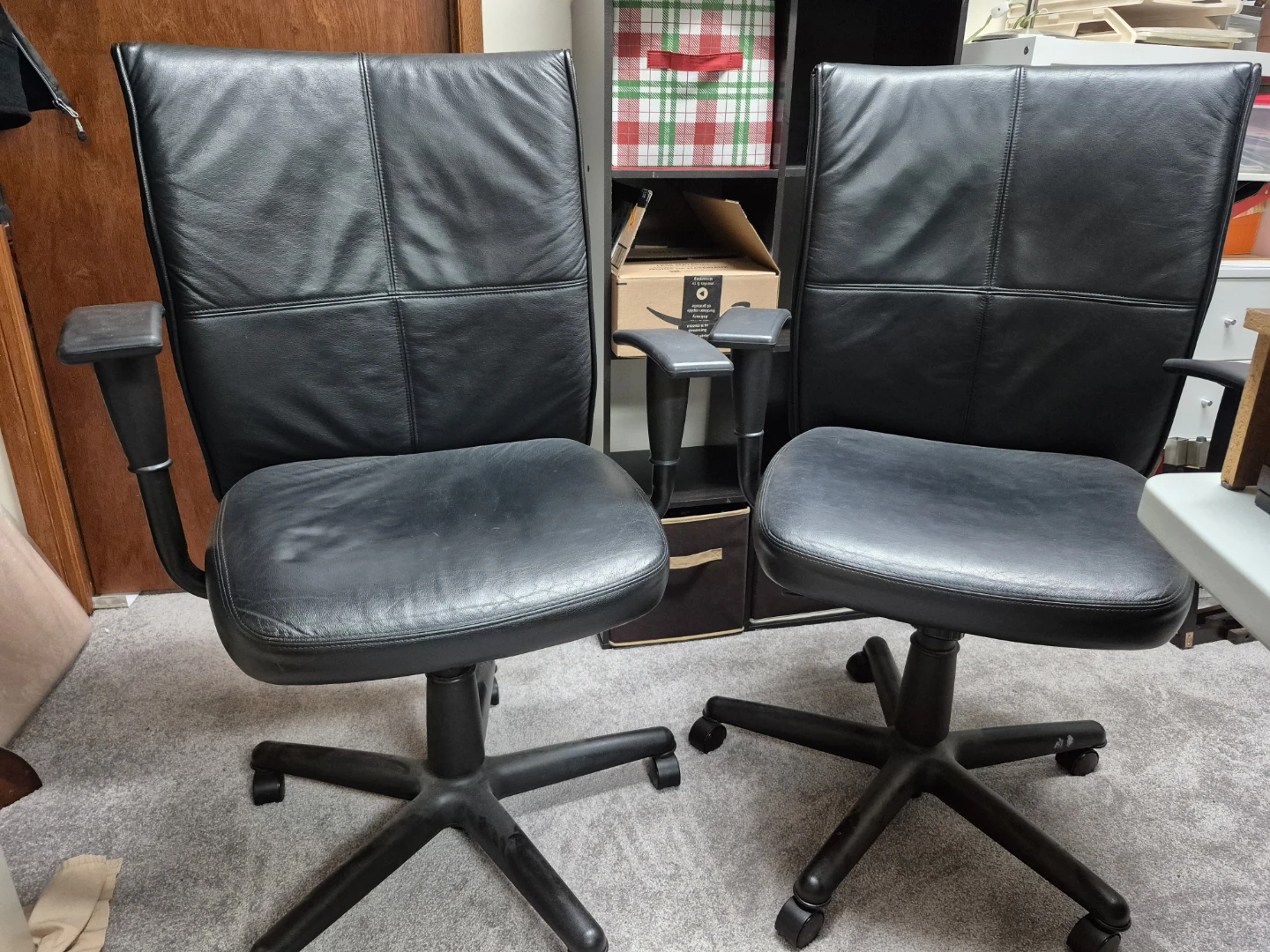 Black Leather Office Chairs (Set of 2)