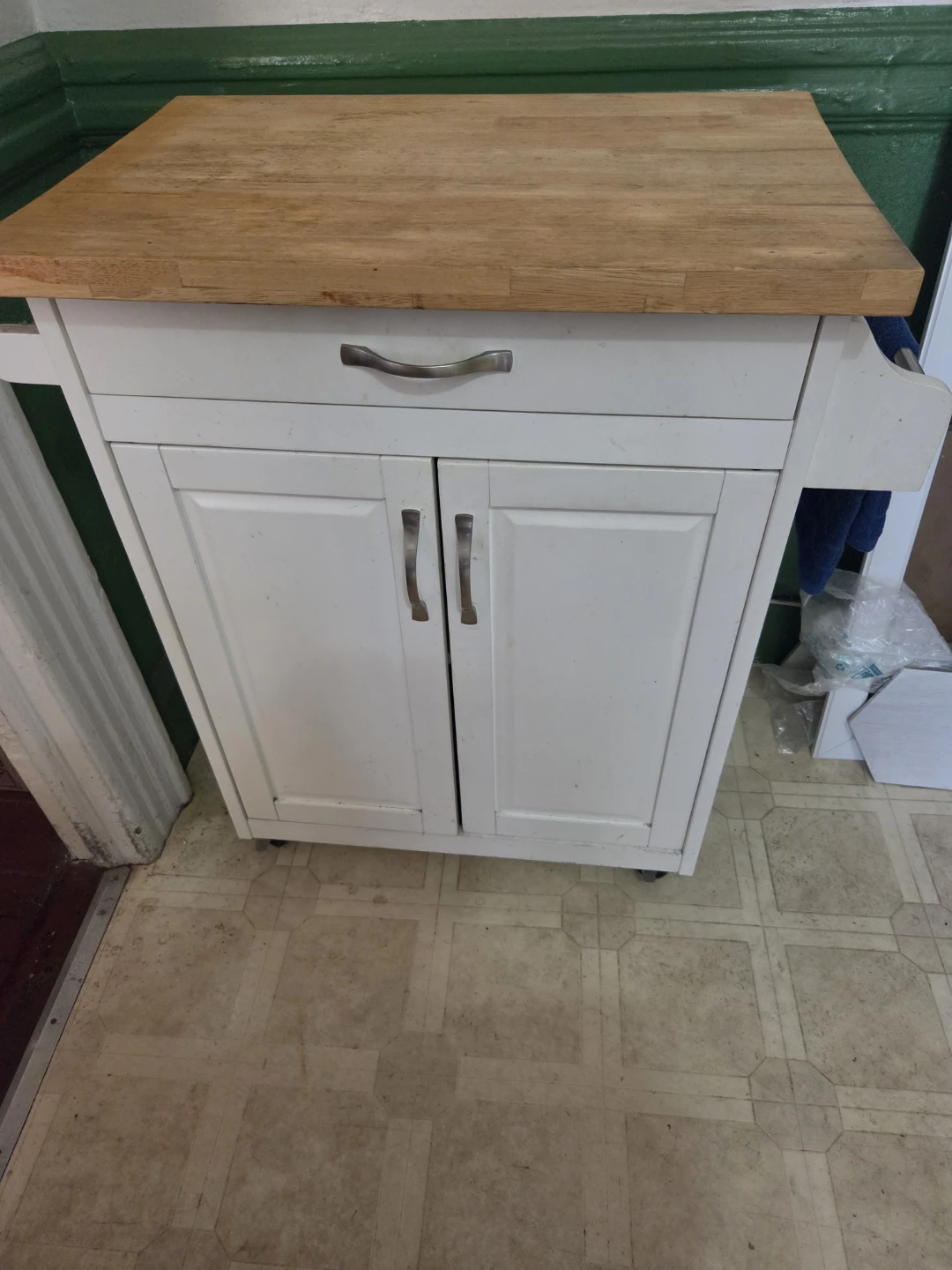 Kitchen Cart Wood top on wheels