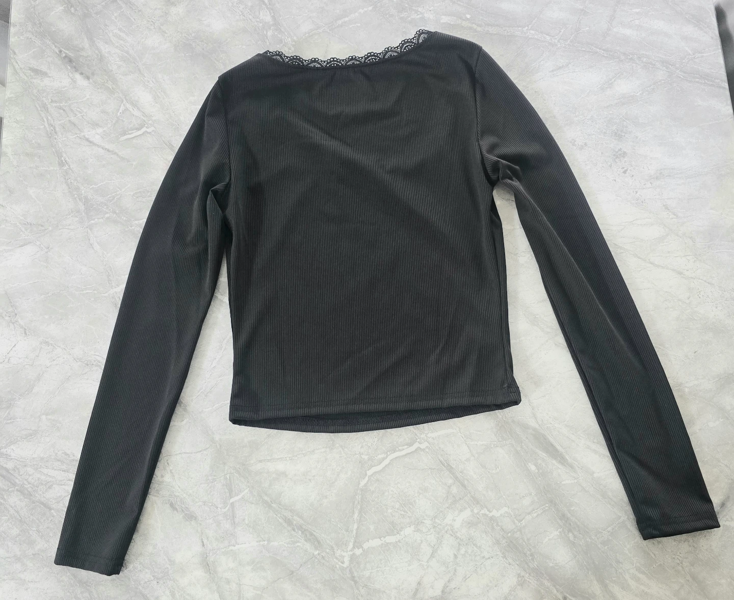 Black Long Sleeve Ribbed Top Small - photo 3