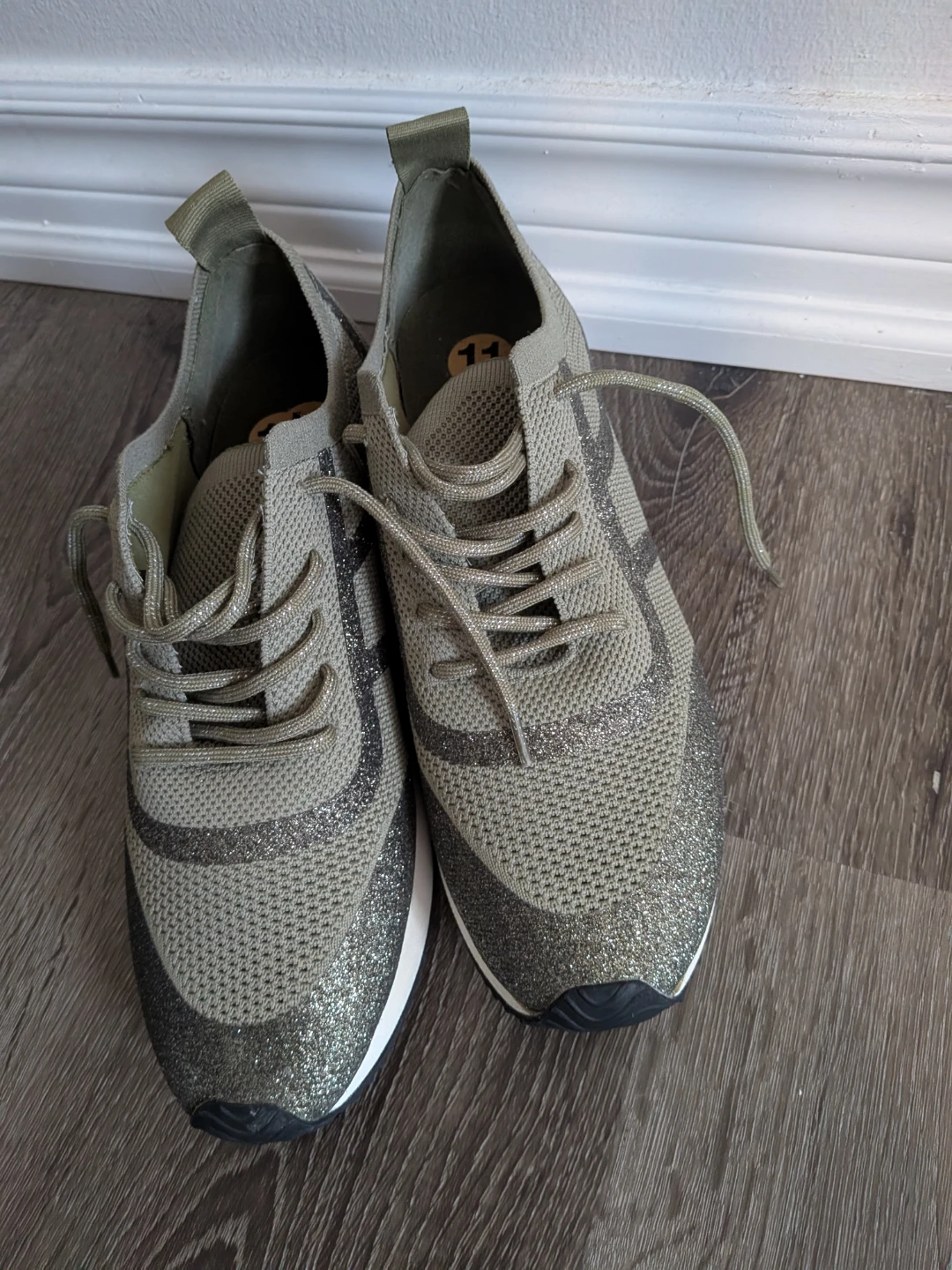 Women's Olive Green Glitter Sneakers Size 11