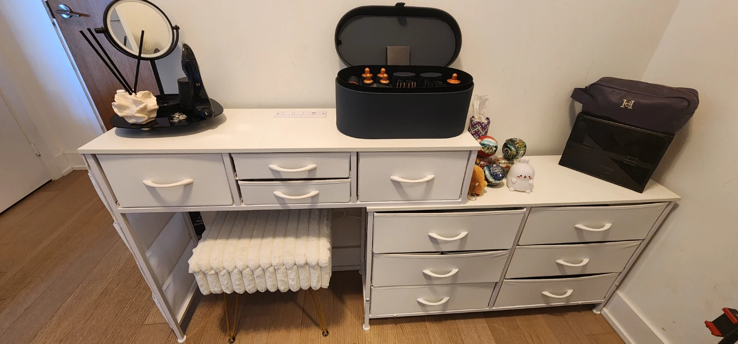 White 10-Drawer Dresser with Side Organizer and Built-in Outlets - photo 2