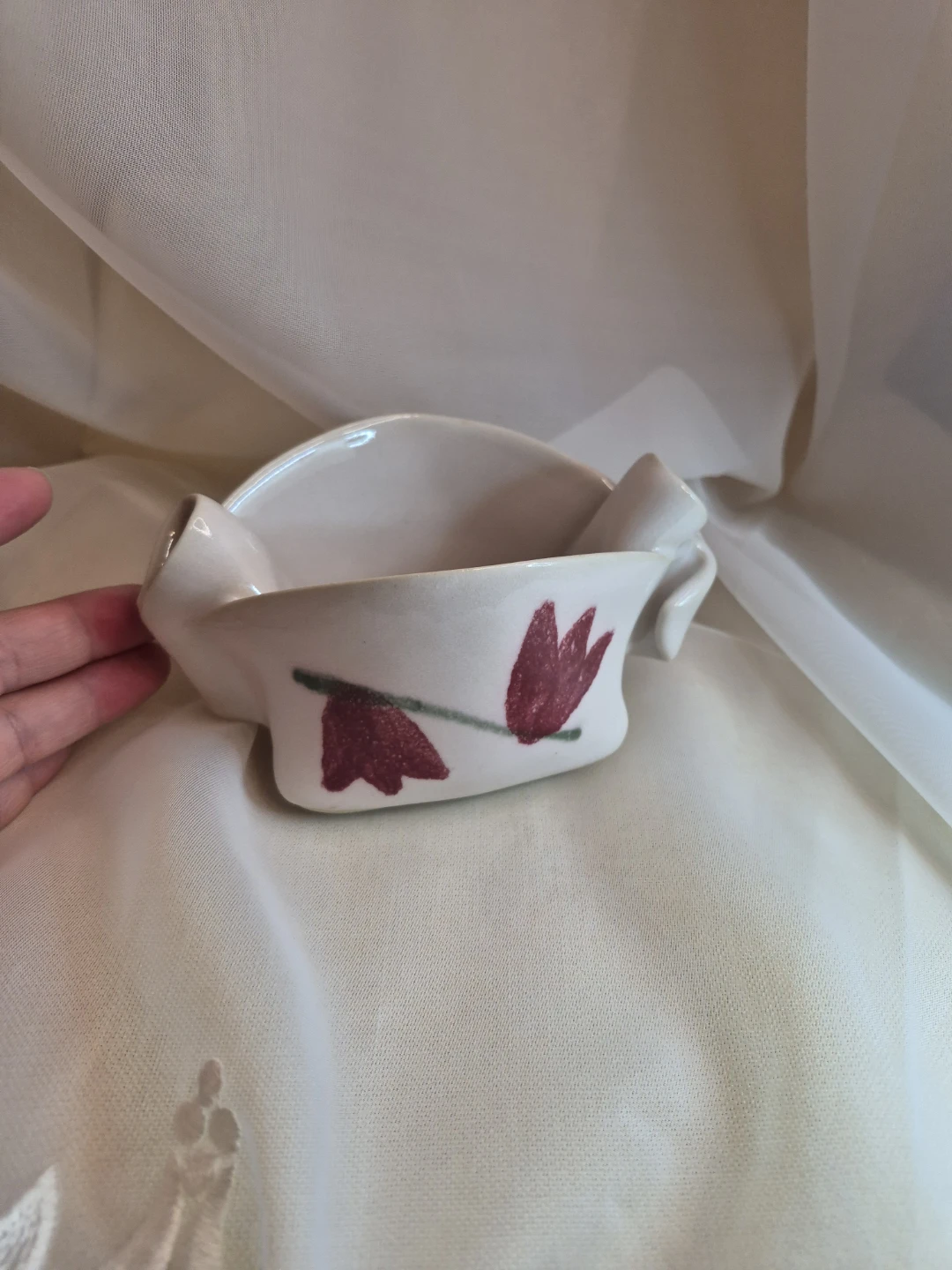 Vintage Hilborn Pottery White Pink Tulip Floral - photo 5