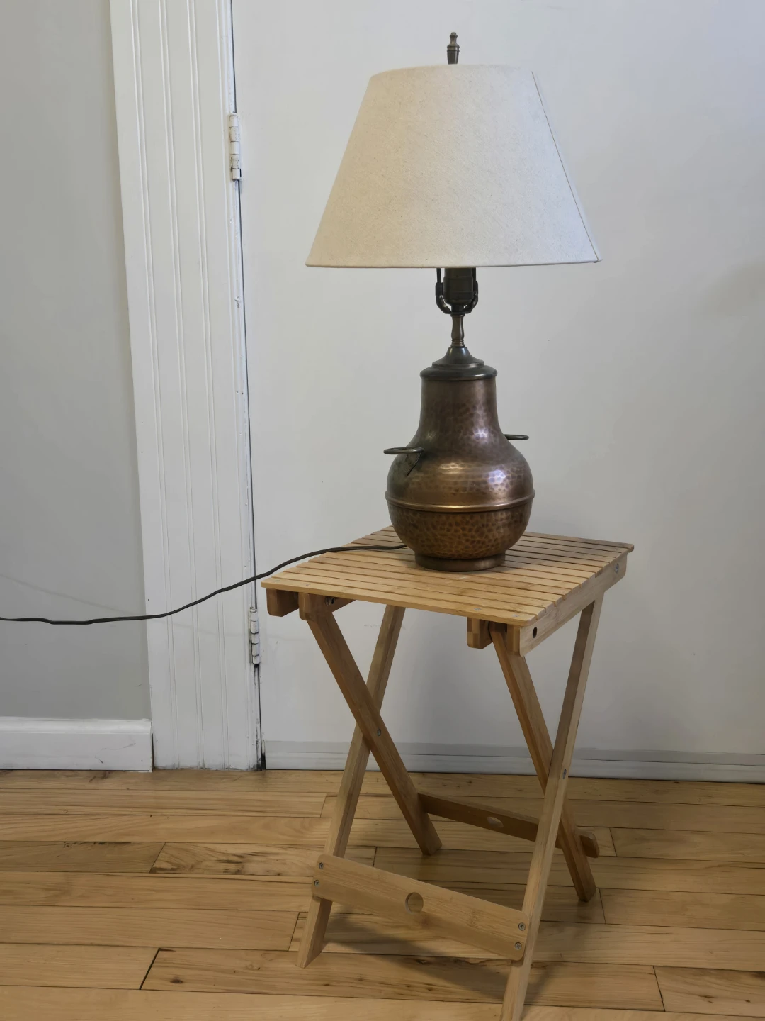 Vintage Copper Table Lamp with Beige Shade - photo 2