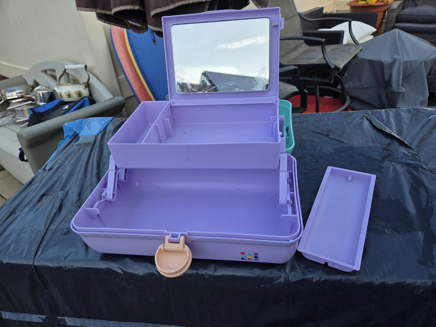Purple and Teal Train Case with Mirror - photo 5