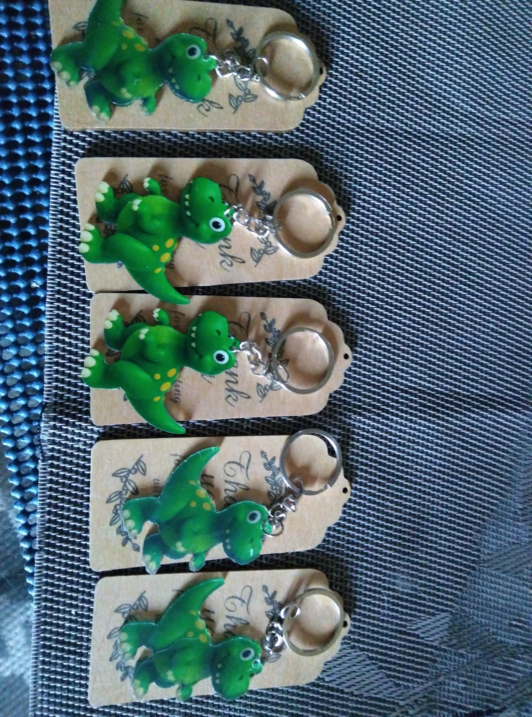 Set of 5 green dinosaur keychains