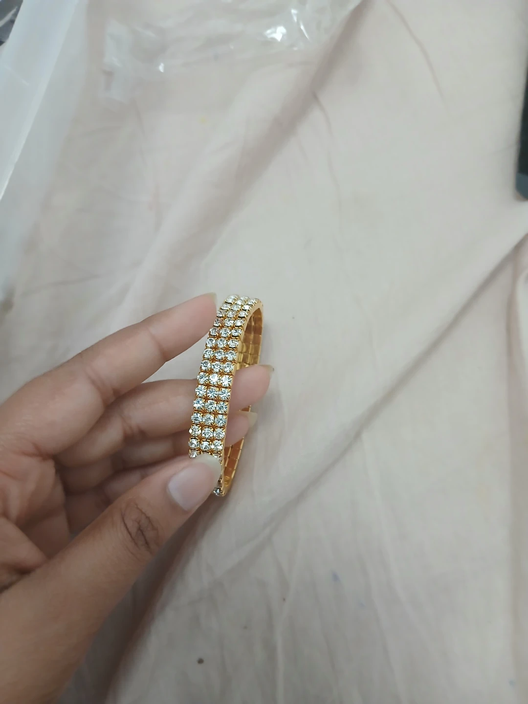 Golden Tone 3-Row Crystal Bangle Bracelet - photo 2