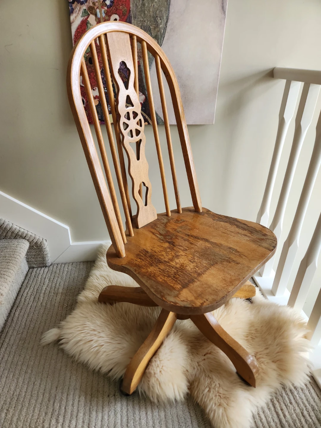 RARE ANTIQUE Wooden Swivel Desk Chair circa 1940S