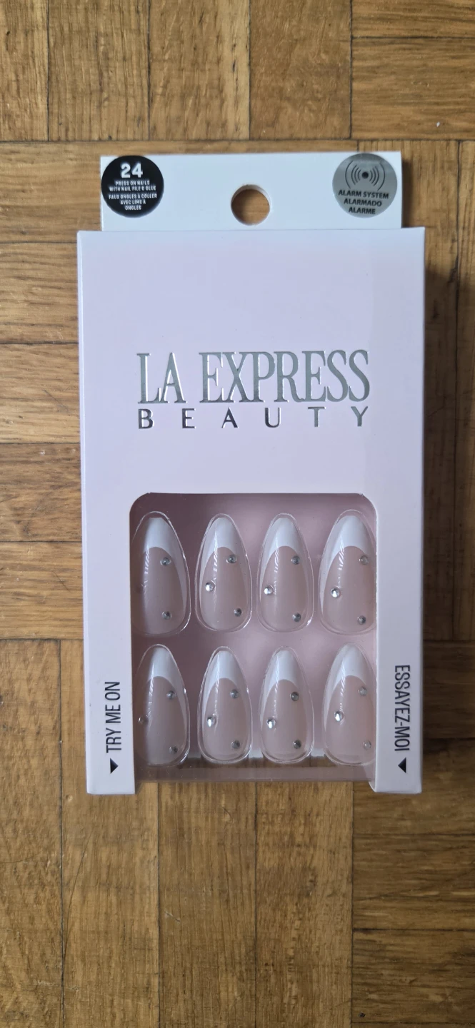 French tip with rhinestones press on nails