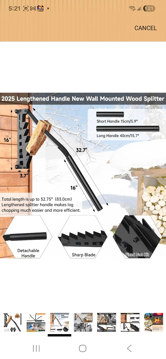 Wall Mounted Wood Splitter with Detachable Handle - photo 2