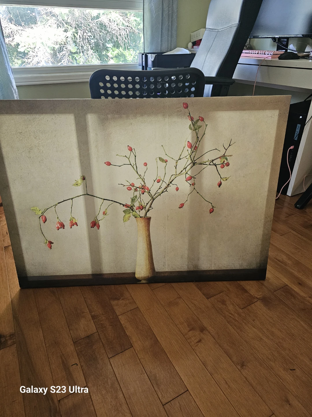 Canvas Wall Art with Rosehip Vase