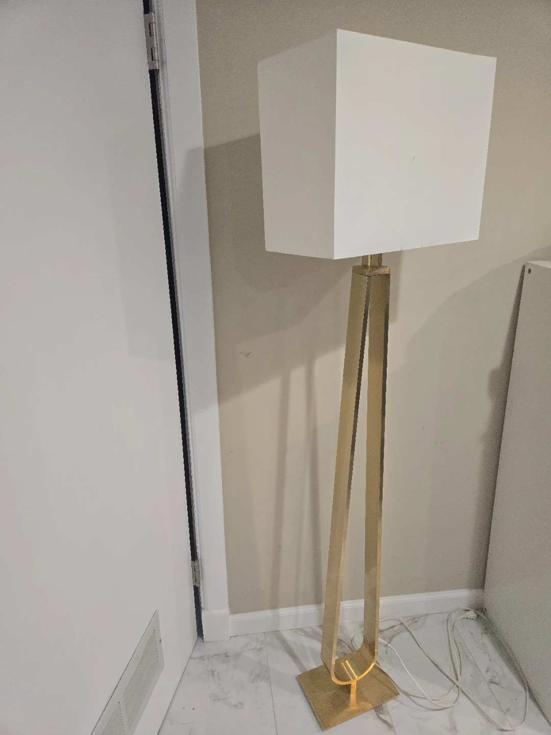 Modern Gold Arc Floor Lamp with White Shade - photo 2
