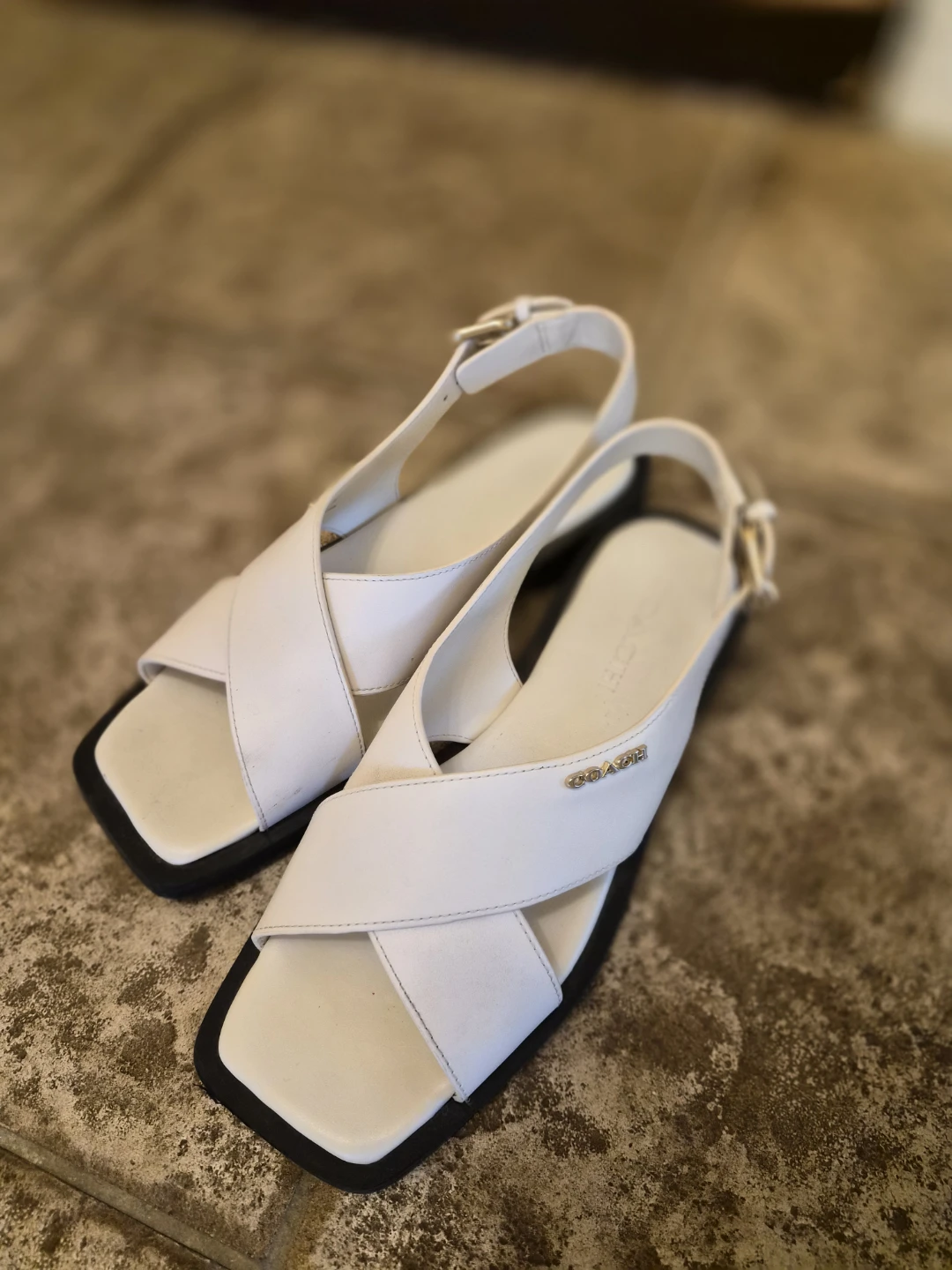 Coach White Leather Criss-Cross Sandals
