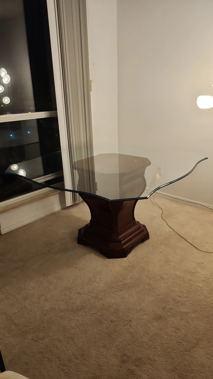 Glass Top Dining Table with Ornate Wooden Base - photo 4