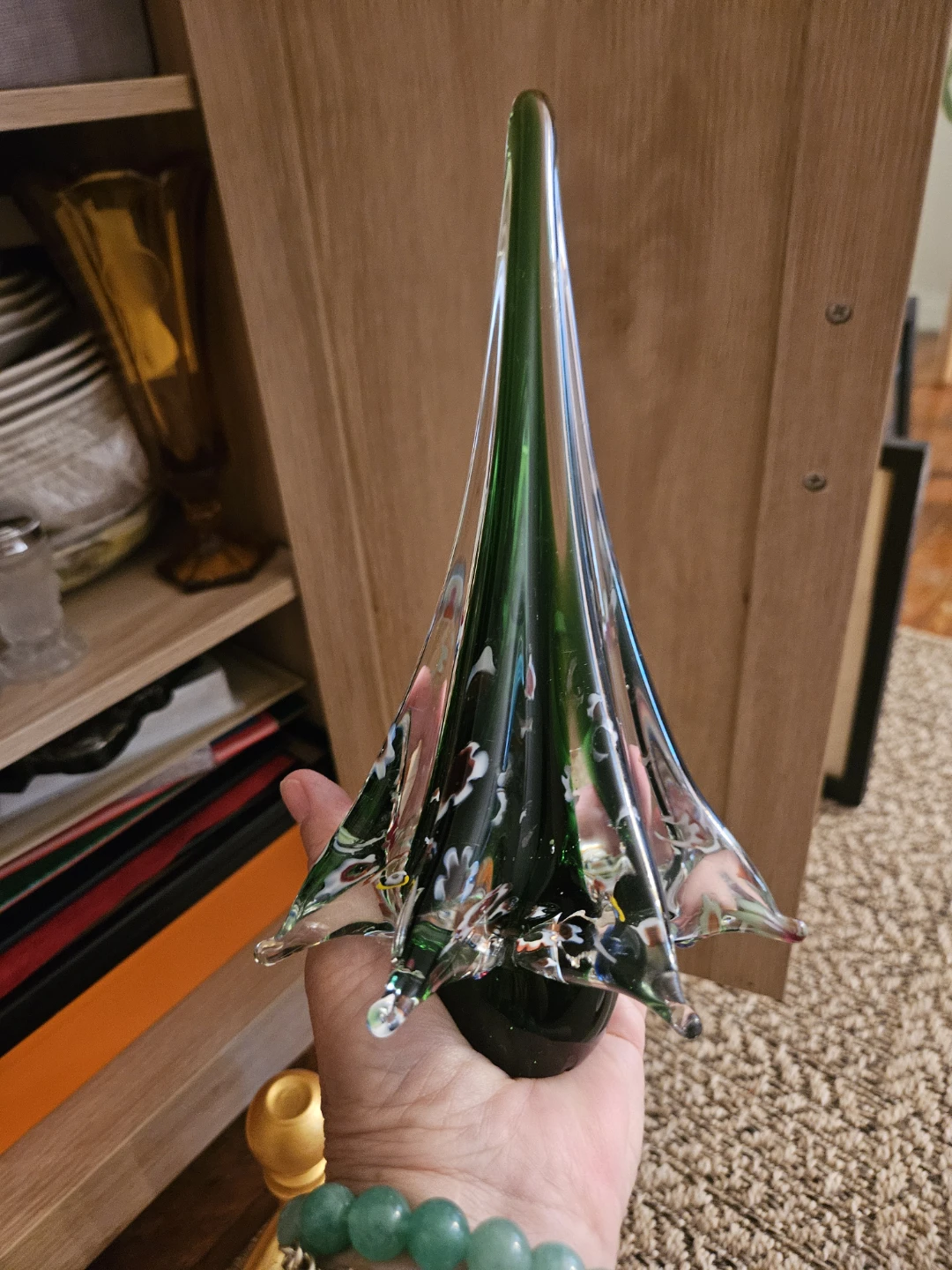 Green Glass Art  Murano. Sculpture Hand Blown