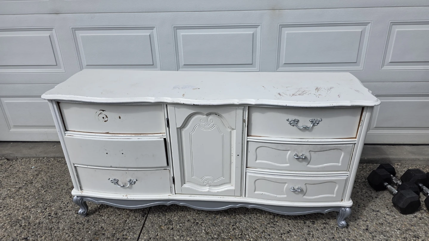 White Dresser with Cabinets and Drawers