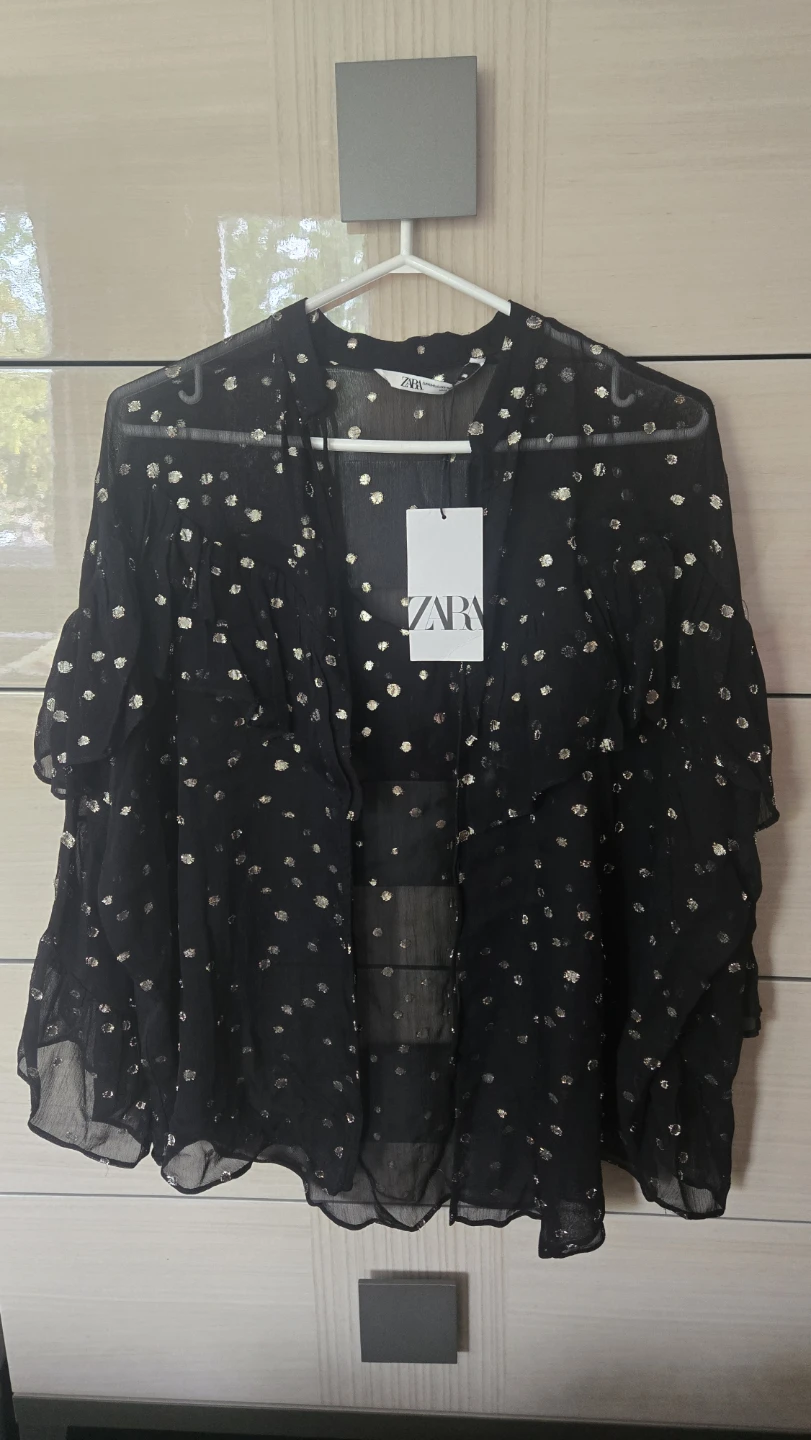 BNWT ZARA Black Sheer Polka Dot Blouse