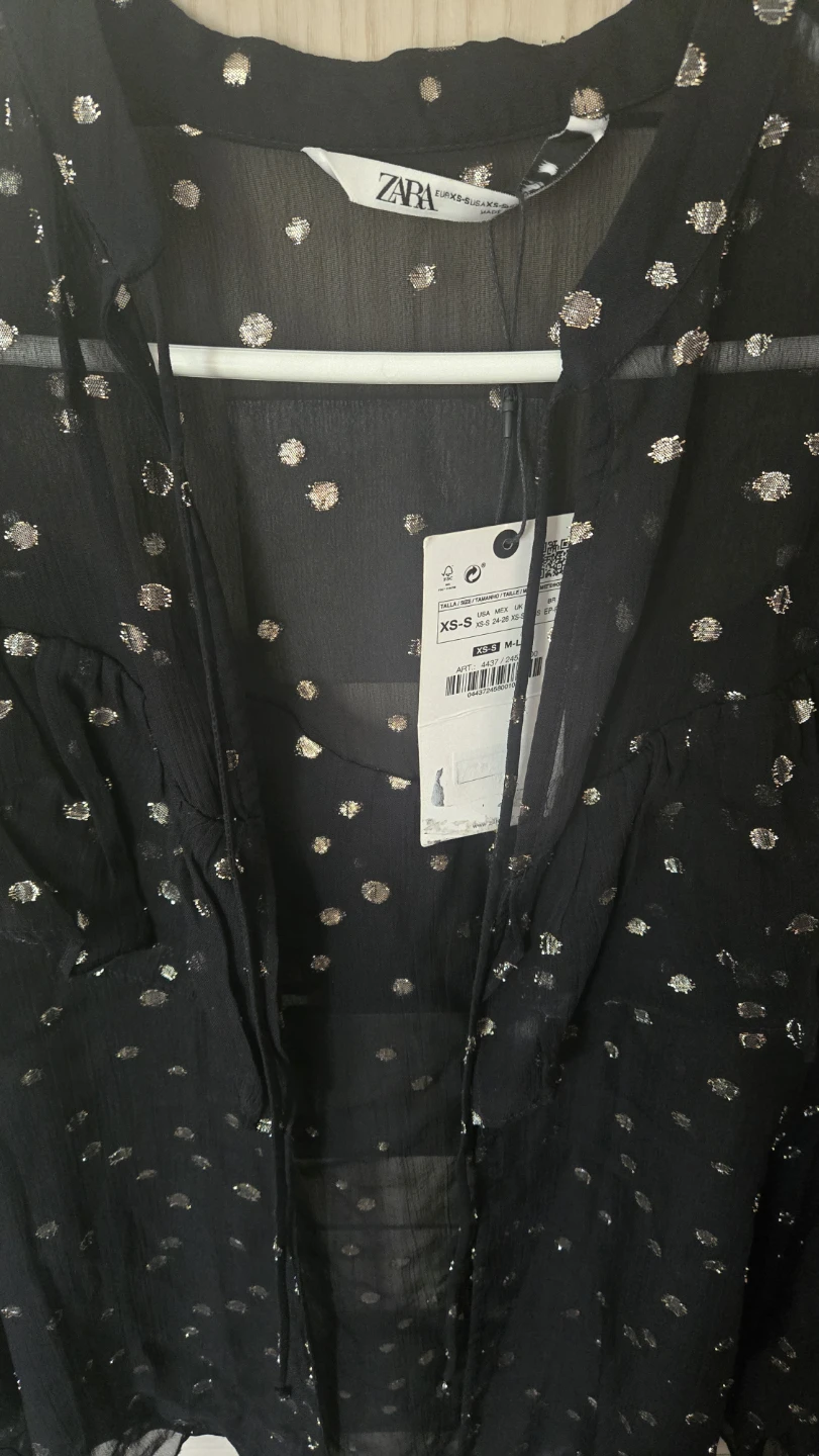 BNWT ZARA Black Sheer Polka Dot Blouse - photo 3